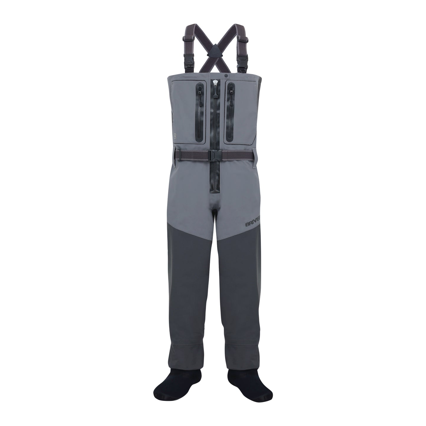 BRIVER 4-layer zip front wader with TIZIP and reinforced dark grey legs for fly fishing