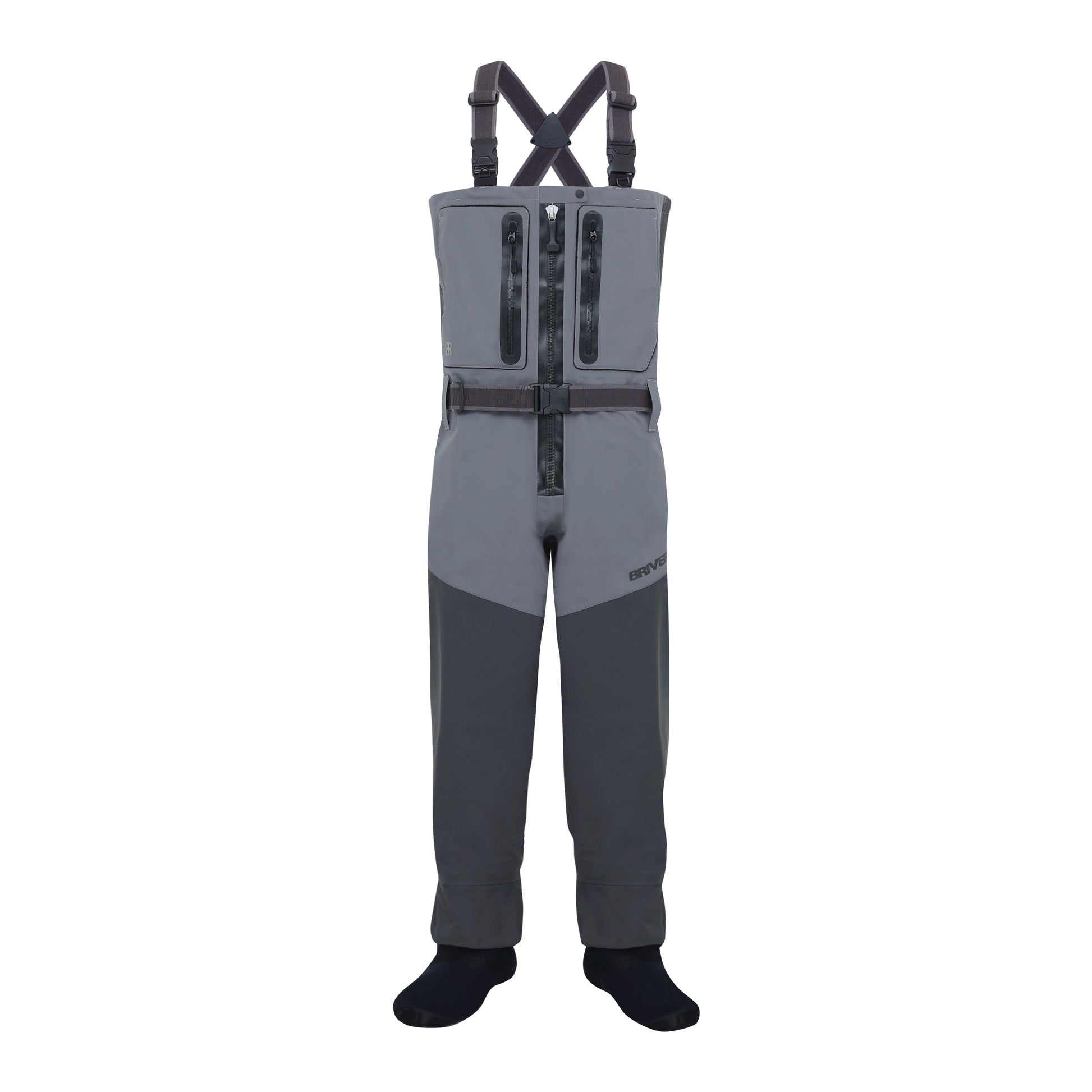 BRIVER 4-layer zip front wader with TIZIP and reinforced dark grey legs for fly fishing